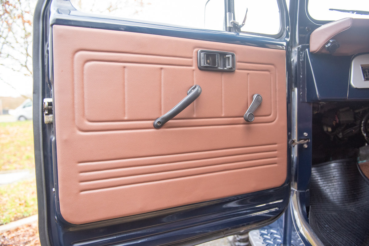 New Brown Door Trim of Restored 1983 Toyota BJ40 Land Cruiser Diesel B Series  Engine in Royal Blue