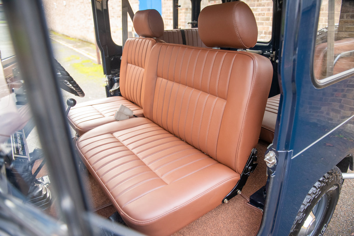 Restored 1983 Toyota BJ40 Land Cruiser in Royal Blue Custom Brown Leather Interior with Bulk New Interior Accessories and New Upholstery