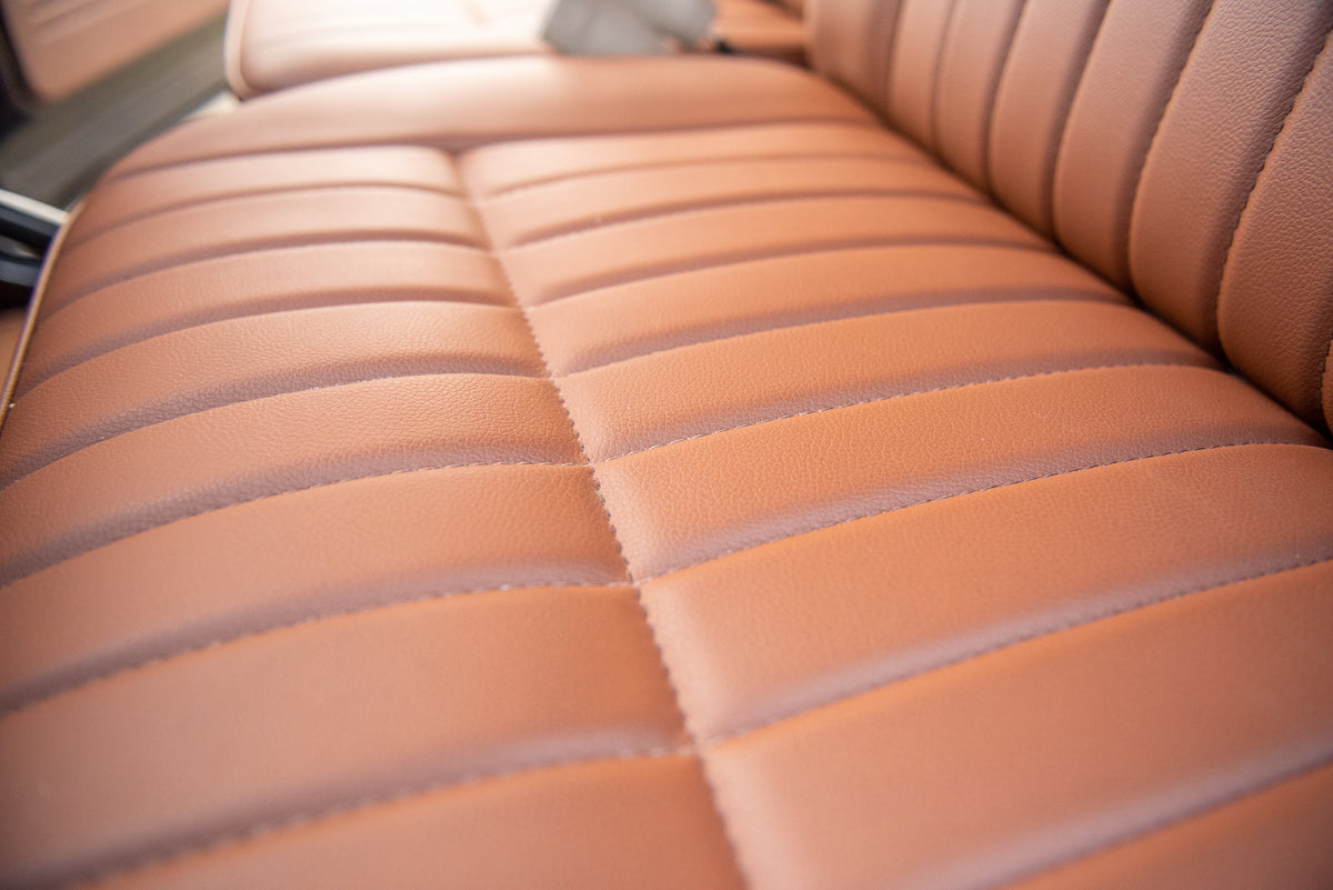 Well-detailed Custom Brown Leather Seats of 1983 Toyota BJ40 Land Cruiser Diesel Engine Restored by Hogg & Swan