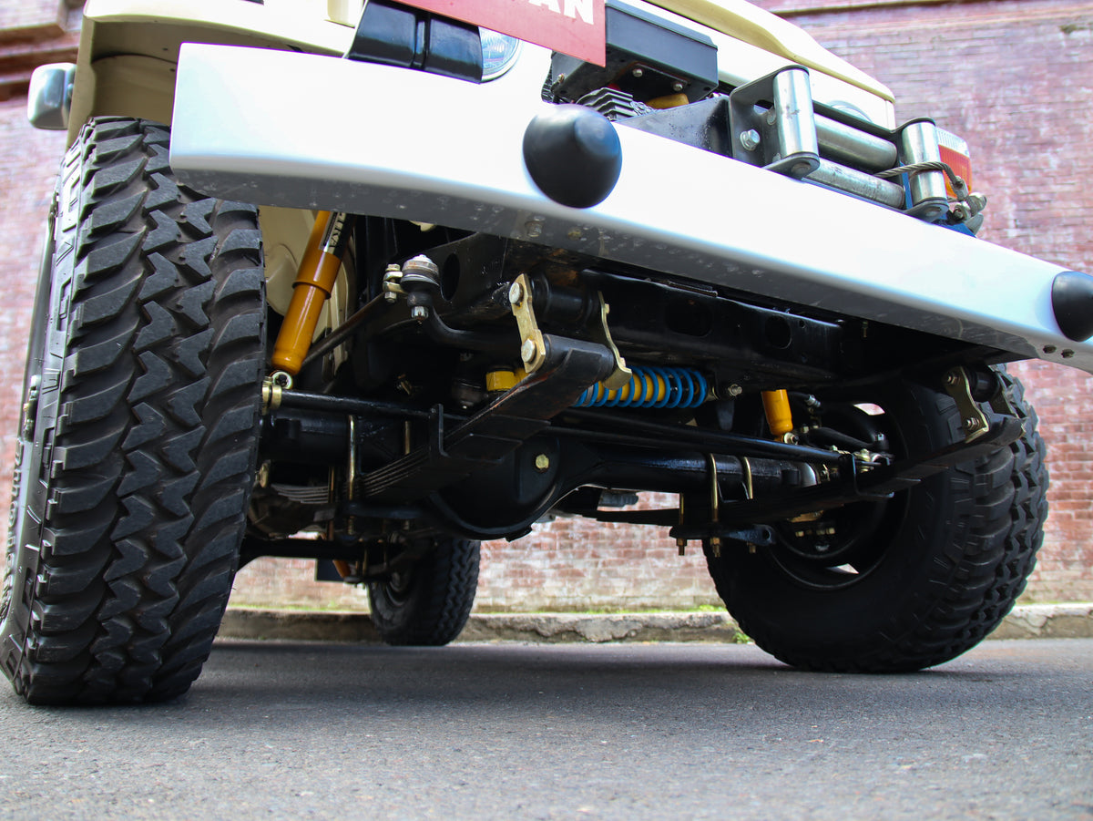 Classic 40 Series Toyota FJ40 Land Cruiser in Beige with Upgraded Suspension Restored by Hogg & Swan