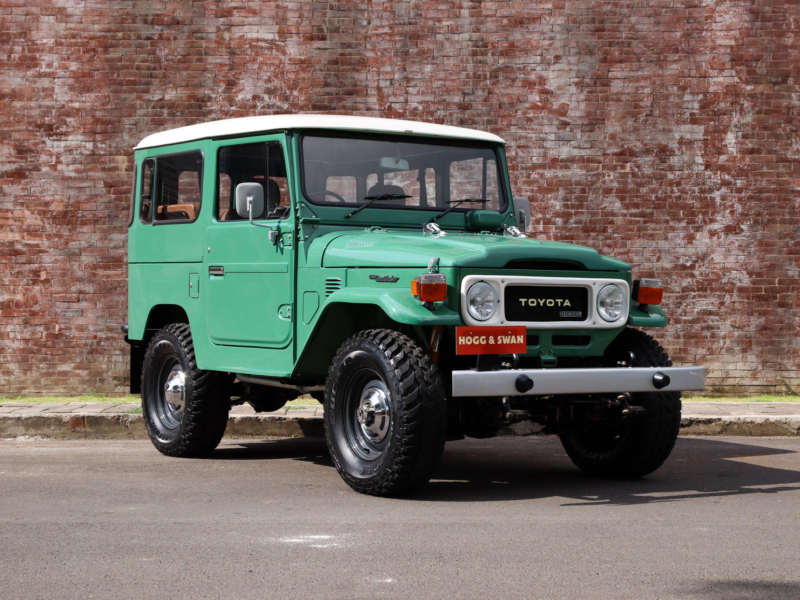 1982 Nebula Green Toyota BJ40 Land Cruiser Restored by Hogg & Swan with Classic Tyres and Custom Brown Leather Interior