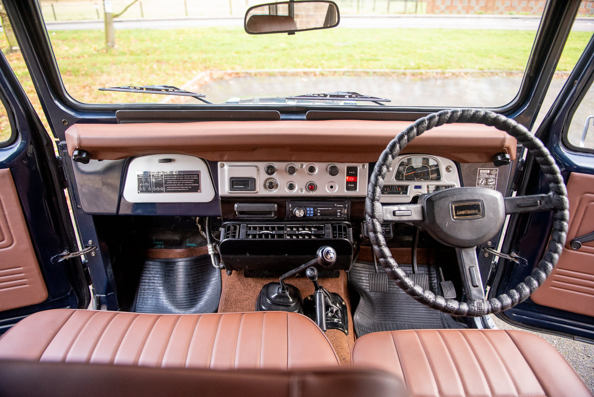 Restored 1983 Toyota BJ40 Land Cruiser in Royal Blue Custom Brown Leather Interior with Bulk New Interior Accessories and New Upholstery