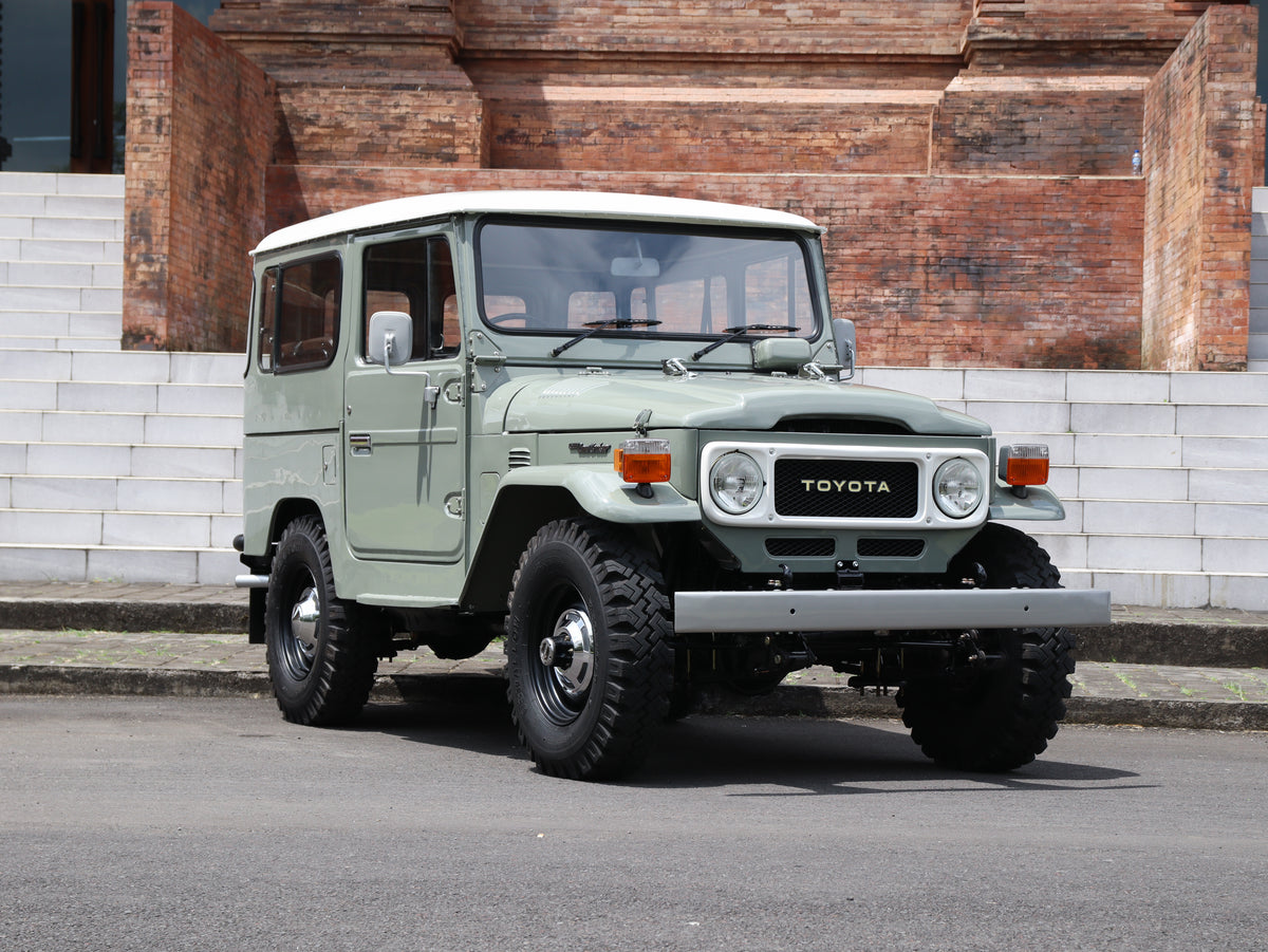 Vintage 40 Series Toyota FJ40 Land Cruiser in Grey with Classic Swallow Tyres Restored by Hogg & Swan