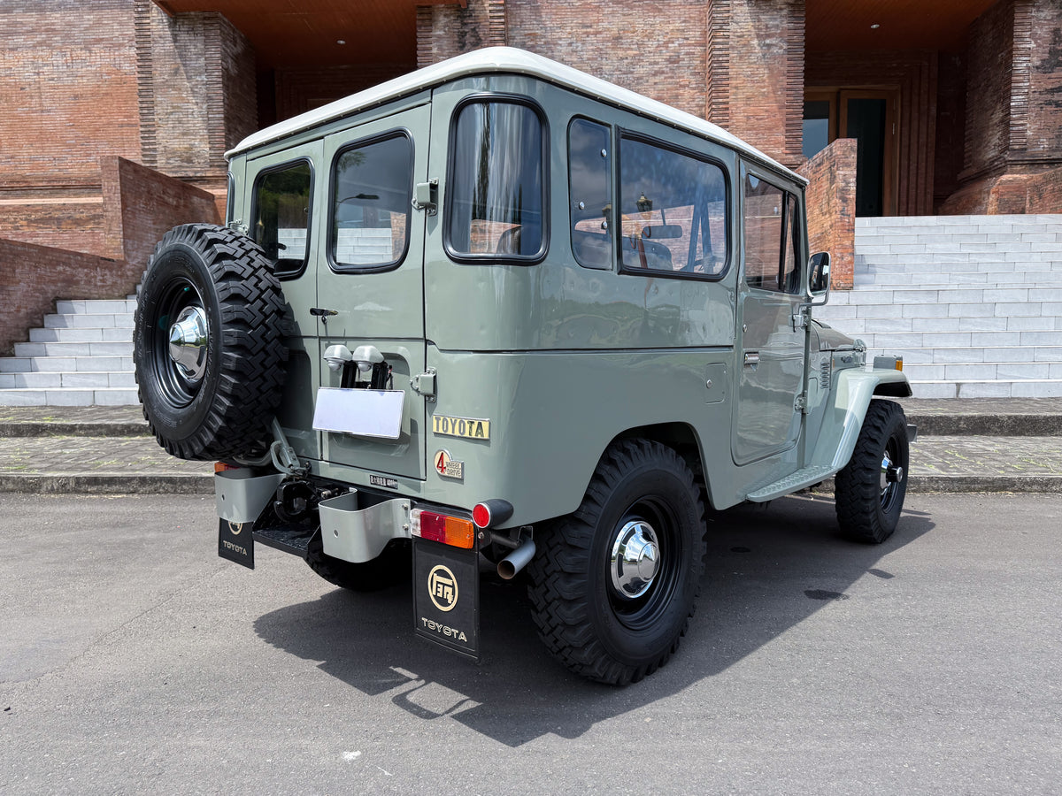 Vintage 40 Series Toyota FJ40 Land Cruiser in Grey with Classic Swallow Tyres Restored by Hogg & Swan