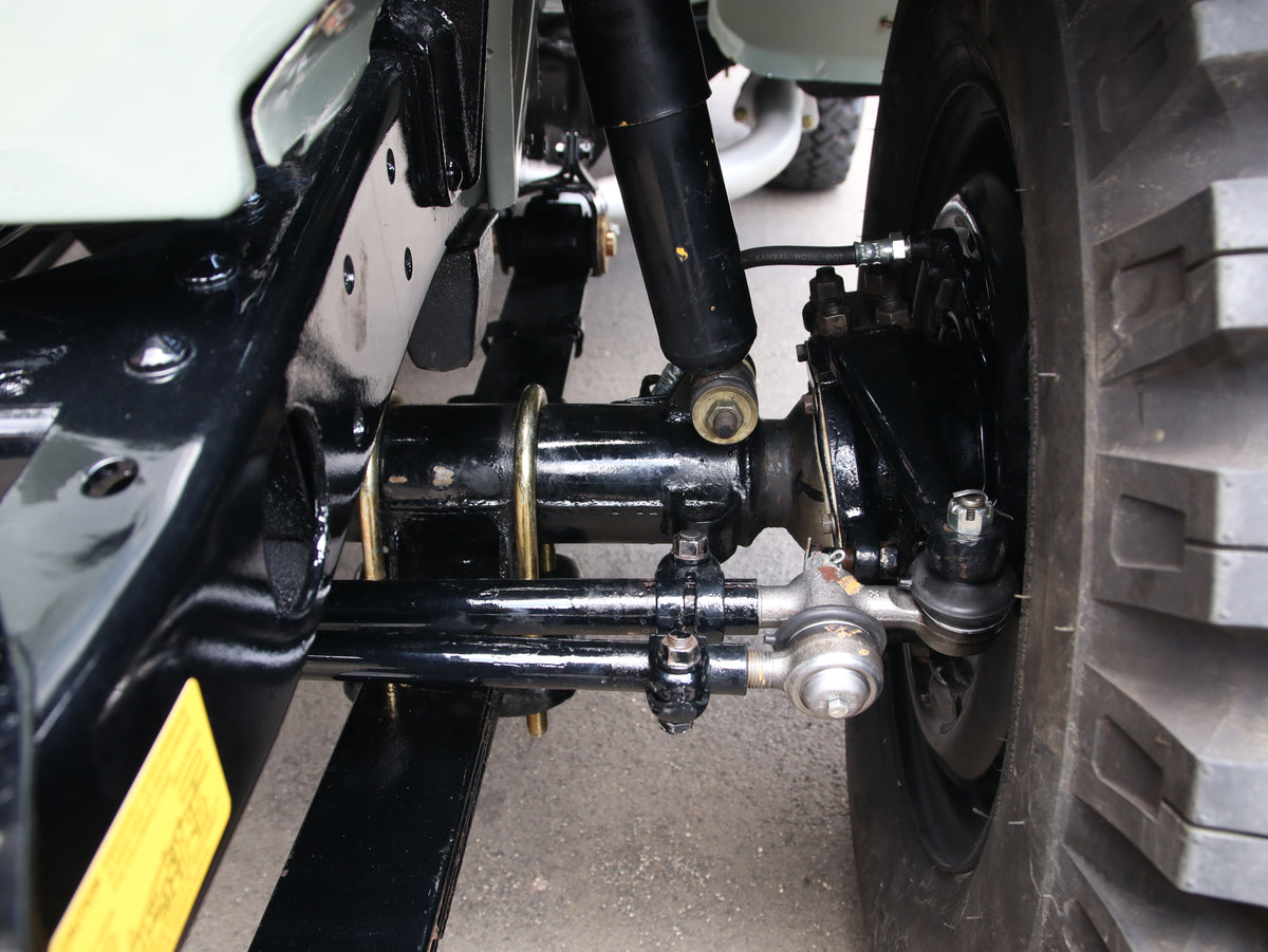 Well-detailed Solid Chassis and New Genuine Toyota Shocks of Grey 1979 Toyota FJ40 Land Cruiser Restored by Hogg & Swan