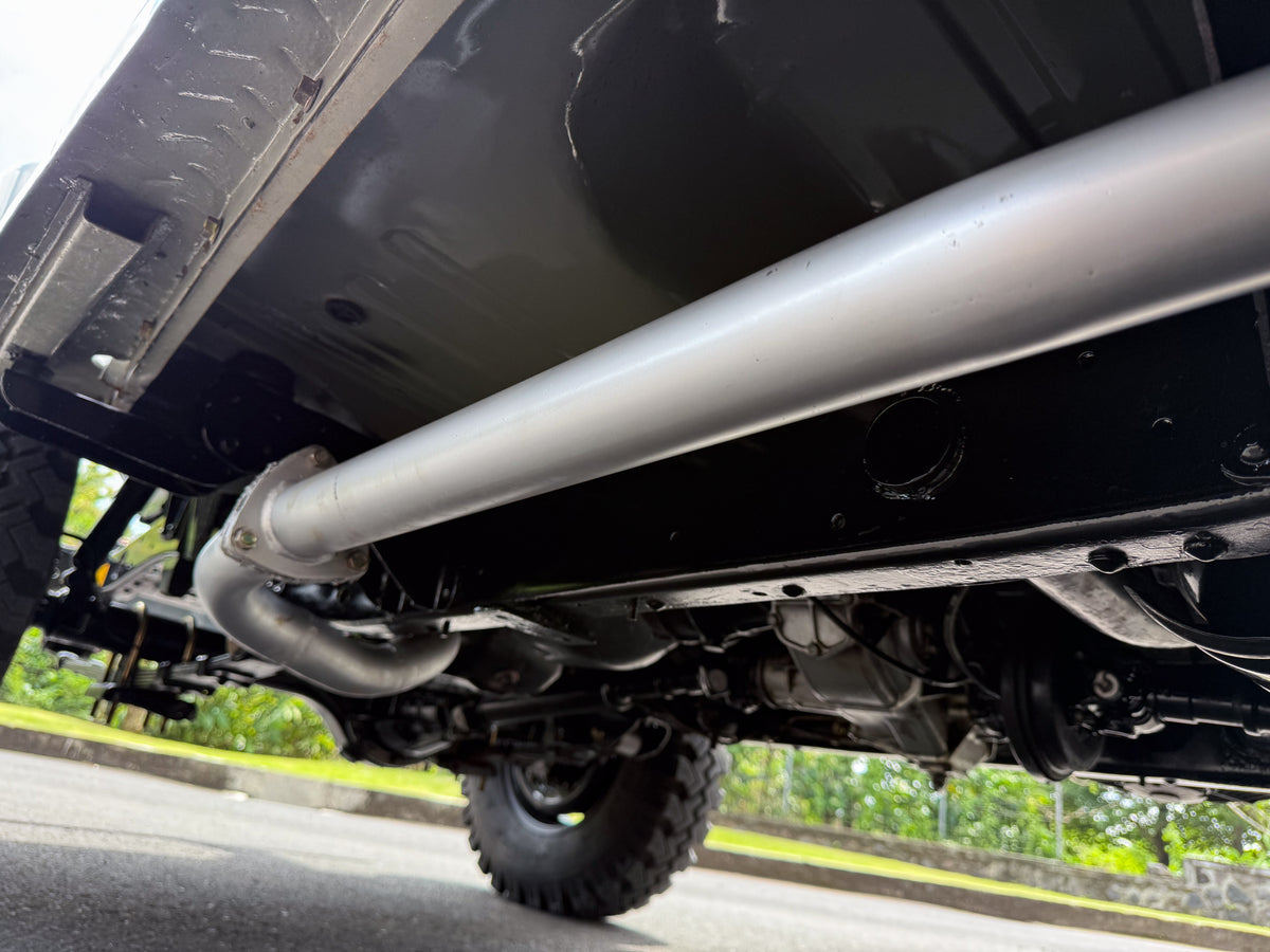 Well-detailed Underbody of Grey 1979 Toyota FJ40 Land Cruiser Restored by Hogg & Swan