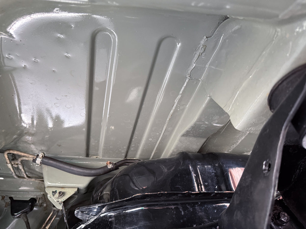Well-detailed Underbody of Grey 1979 Toyota FJ40 Land Cruiser Restored by Hogg & Swan