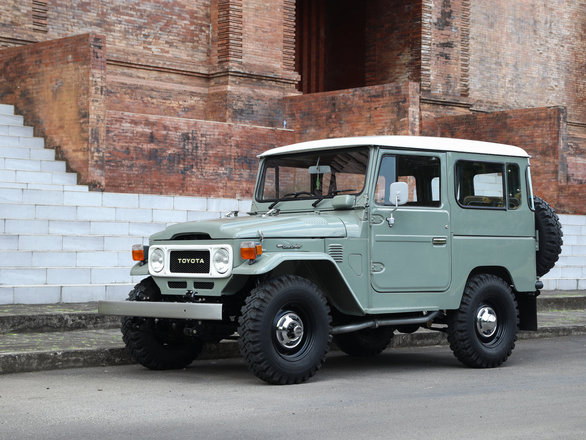 Vintage 40 Series Toyota FJ40 Land Cruiser in Grey with Classic Swallow Tyres Restored by Hogg & Swan