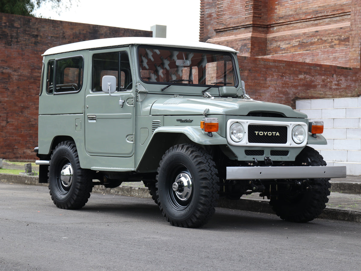 Vintage 40 Series Toyota FJ40 Land Cruiser in Grey with Classic Swallow Tyres Restored by Hogg & Swan