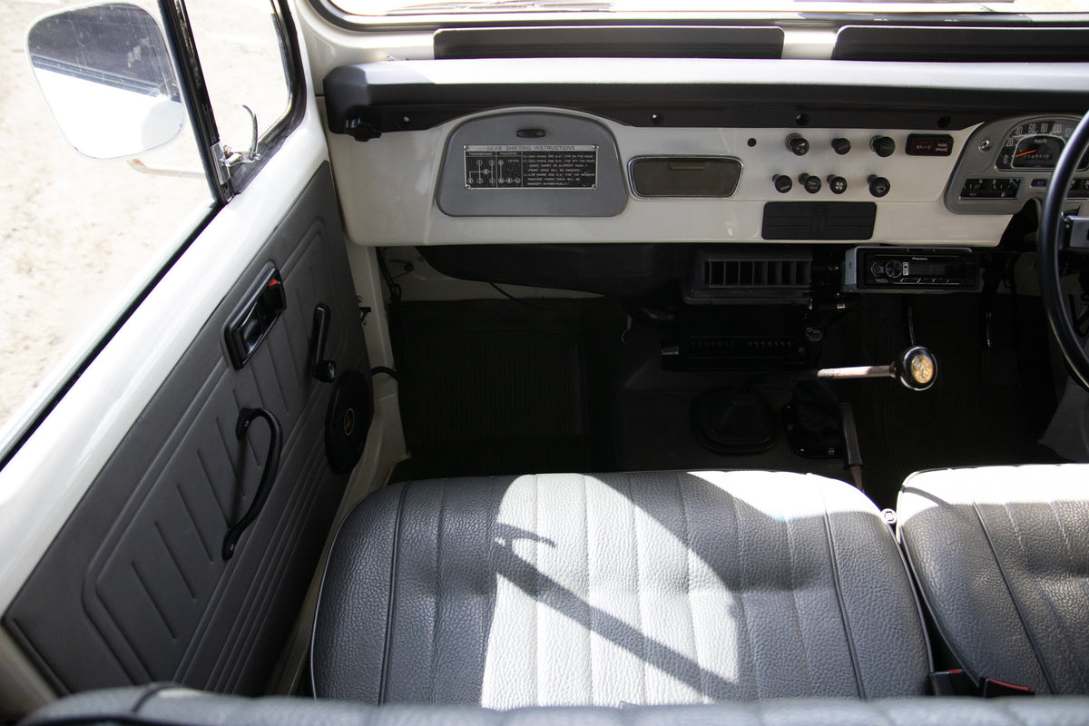 Restored White 1982 Toyota FJ45 Land Cruiser Reupholstered Gray Interior For Sale