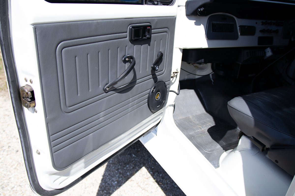 Restored White 1982 Toyota FJ45 Land Cruiser Reupholstered Gray Interior with Bluetooth Head Unit and 6" Speakers  For Sale