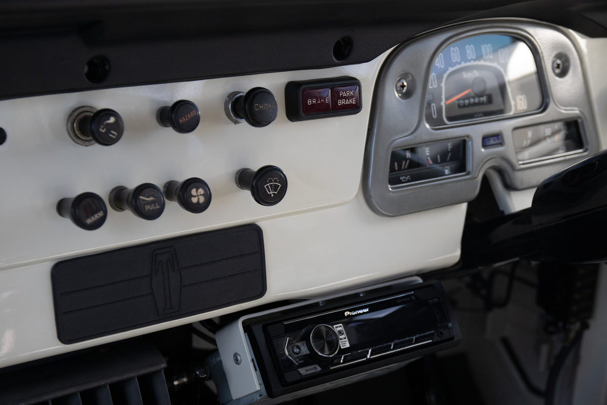Restored White 1982 Toyota FJ45 Land Cruiser Reupholstered Gray Interior with Bluetooth Head Unit and 6" Speakers  For Sale