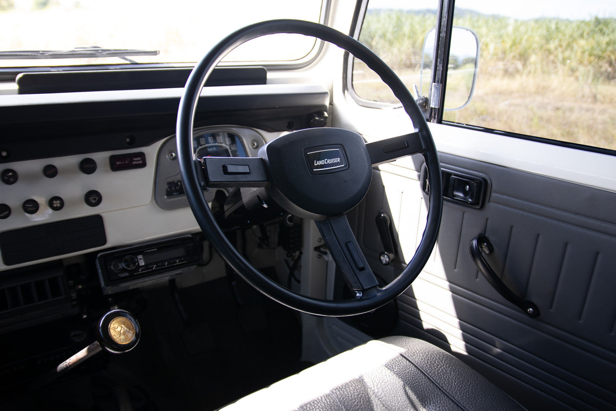 Restored White 1982 Toyota FJ45 Land Cruiser Reupholstered Gray Interior with Bluetooth Head Unit and 6" Speakers  For Sale